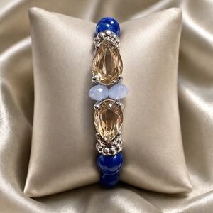 Blue and Champagne Crystal Stretch Bracelet - Women Jewelry